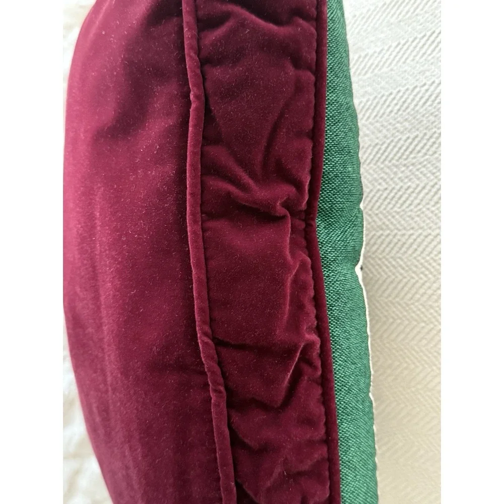 Vintage Christmas Santa Tapestry Throw Pillow With Burgundy‎ Velvet Back 16x18